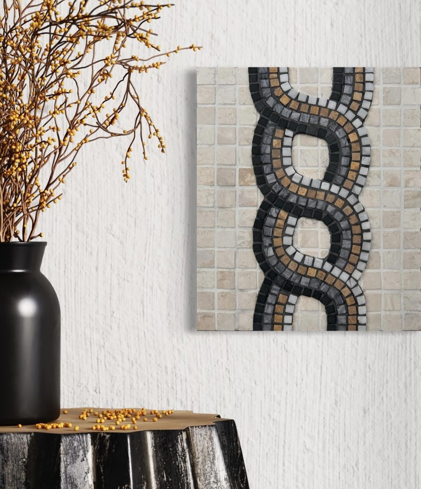 natural stone mosaic, continuous journey, unique wall art, earth tones, symbolic, endless, black and white, gold, brown, gray, outdoor art, timeless, classic, stylish, light and dark, new age aesthetics, modern artwork, wedding gift ideas, eternity