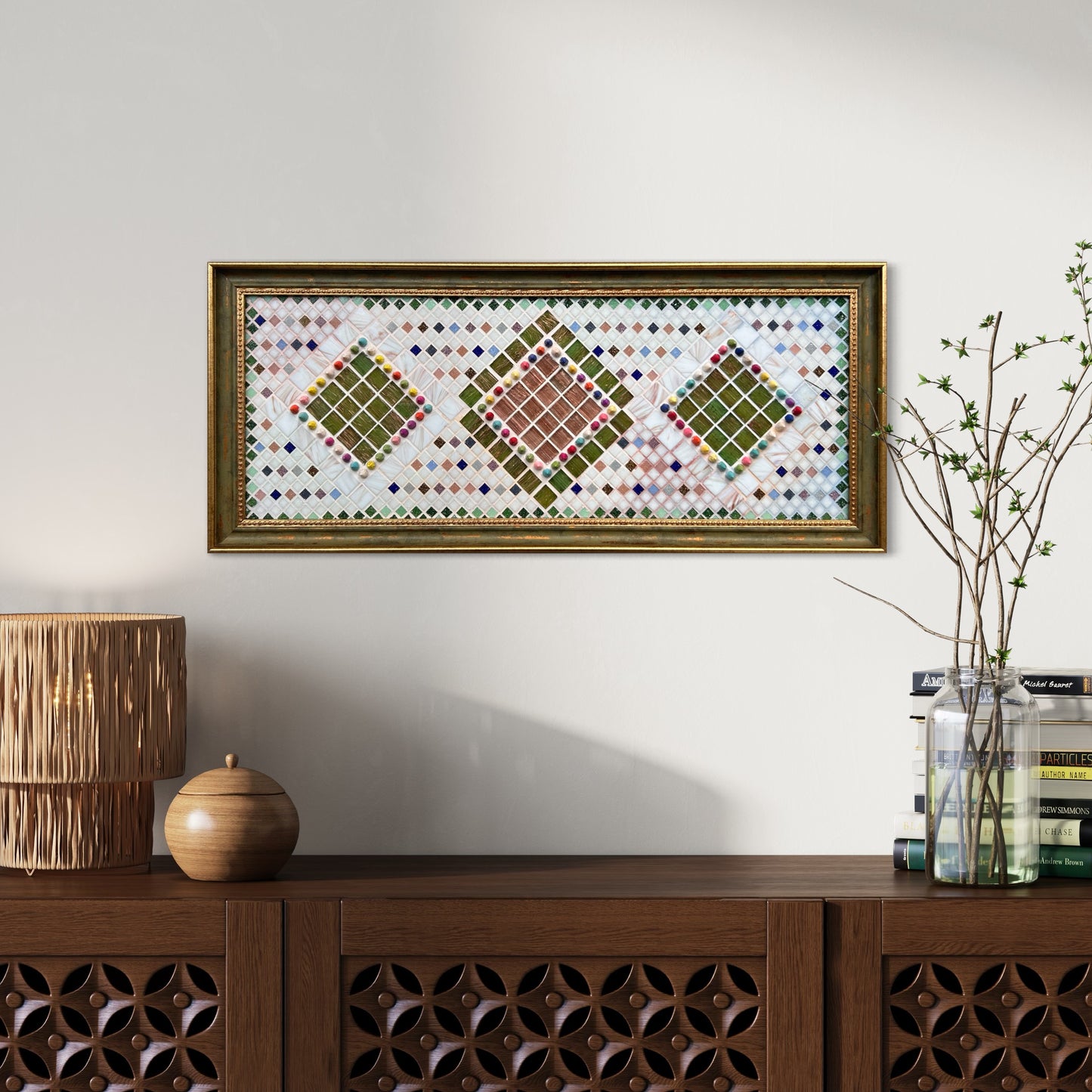 Geometric Mosaic Art: Symmetric Serenity, 3D Elements, Handmade Framed Wall Decor, Unique Decorative Gift for a Modern Home, symmetrical design, geometric patterns, unique piece of art, high-quality art, artistic gift, meditation, timeless beauty