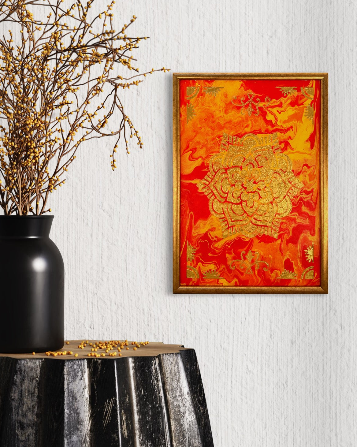 Framed Poured Acrylic Wall Art, Inner Fire, Mandala Painting, Original Artwork, Decor for Meditation Spaces, Unique Gift, Yoga Gifts for Women, Yoga Instructor, Yoga Lover, Mom, Yoga Accessories, Inspirational Art, Meditation Decor, Personal Growth