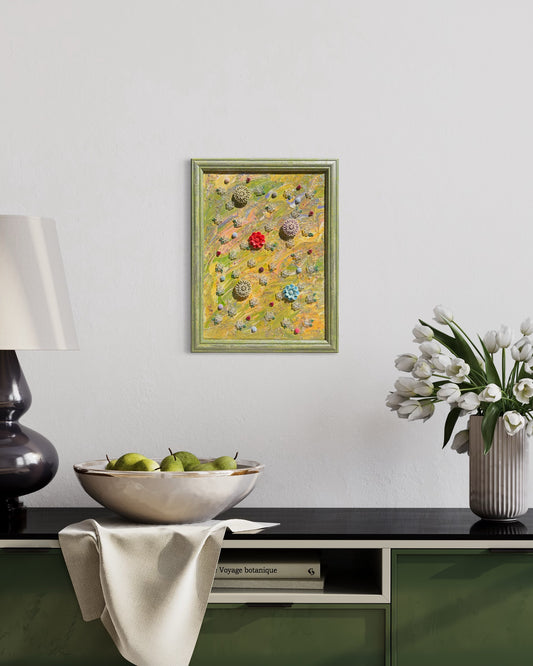 Original Framed Mixed Media Painting "Chromatic Meadow" | Colorful Acrylic Art with 3D Flowers and Rainbow Effect | Unique Wall Decor