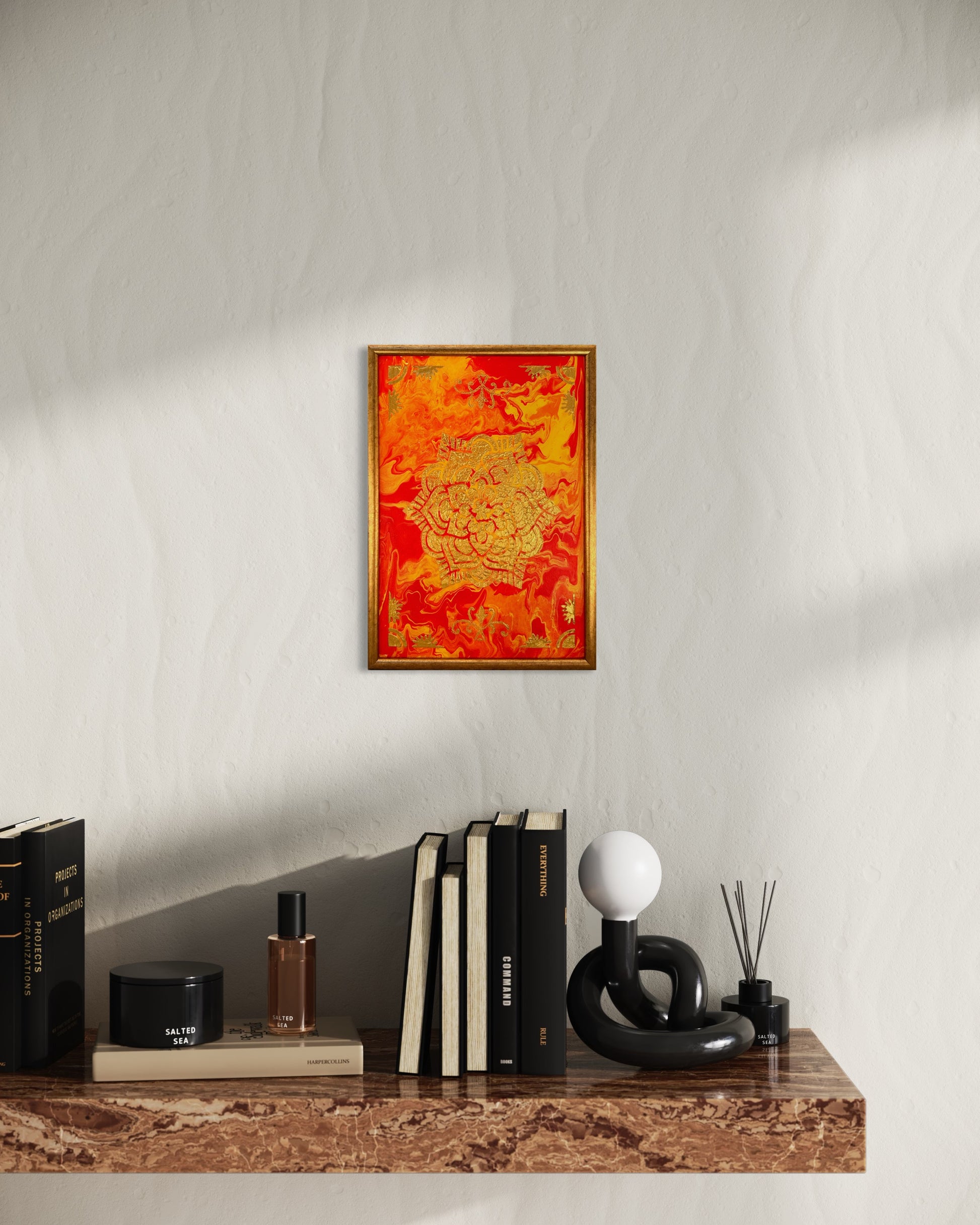 Framed Poured Acrylic Wall Art, Inner Fire, Mandala Painting, Original Artwork, Decor for Meditation Spaces, Unique Gift, Yoga Gifts for Women, Yoga Instructor, Yoga Lover, Mom, Yoga Accessories, Inspirational Art, Meditation Decor, Personal Growth