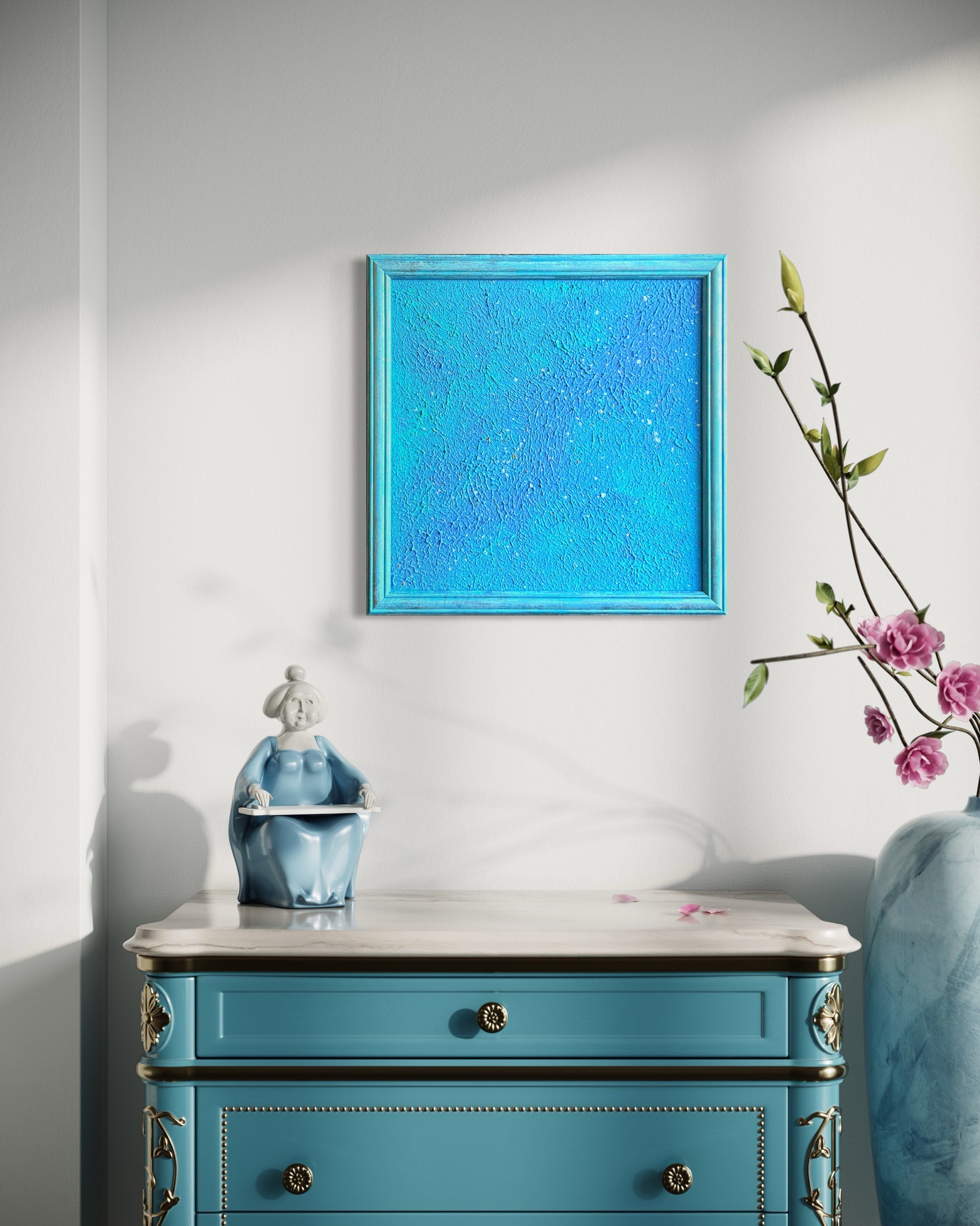 night sky original acrylic painting on canvas, featuring a hand painted starry night. Framed wall art for space art enthusiasts, with mindfulness artwork and fantasy wall décor. Ideal as a romantic gift, cosmic art, astrology gifts, and wiccan décor