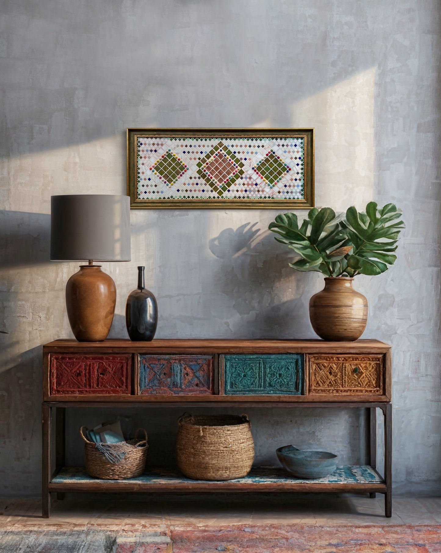 Geometric Mosaic Art: Symmetric Serenity, 3D Elements, Handmade Framed Wall Decor, Unique Decorative Gift for a Modern Home, symmetrical design, geometric patterns, unique piece of art, high-quality art, artistic gift, meditation, timeless beauty