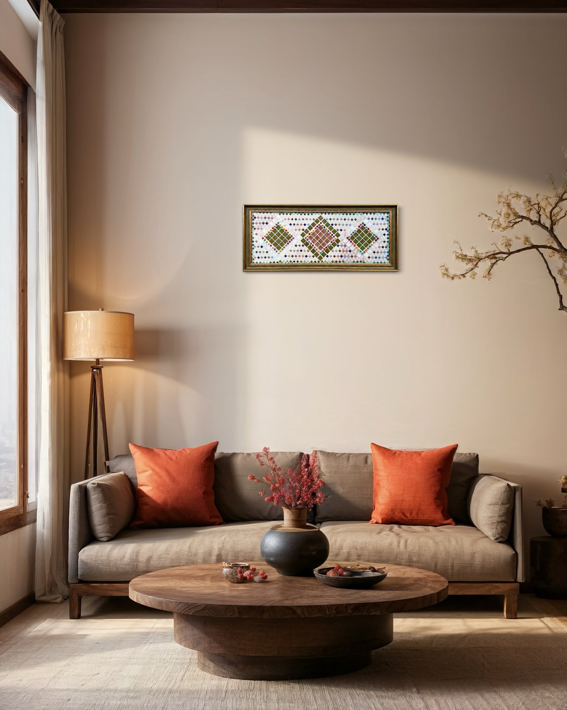 Geometric Mosaic Art: Symmetric Serenity, 3D Elements, Handmade Framed Wall Decor, Unique Decorative Gift for a Modern Home, symmetrical design, geometric patterns, unique piece of art, high-quality art, artistic gift, meditation, timeless beauty