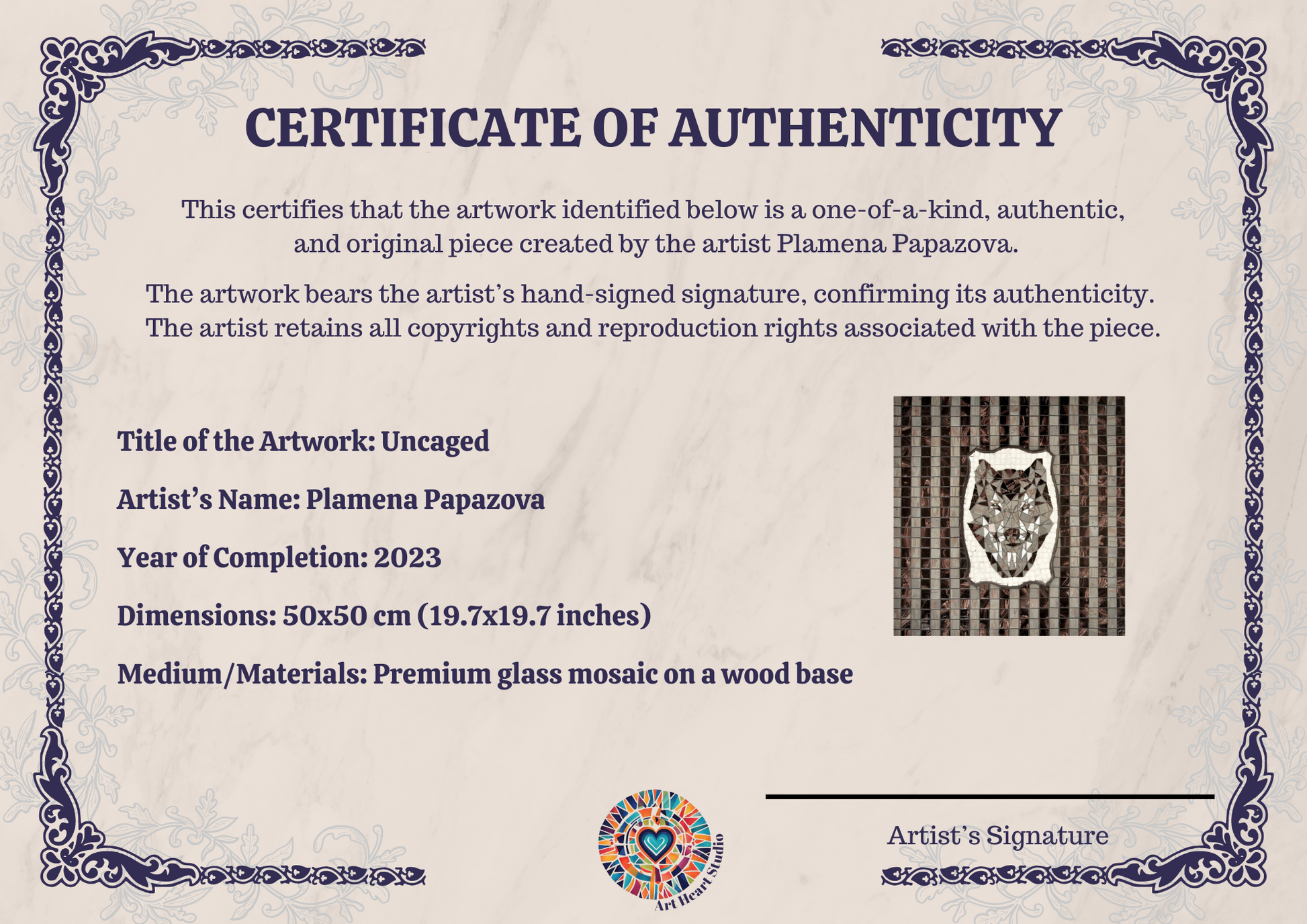 Certificate of authenticity Uncaged